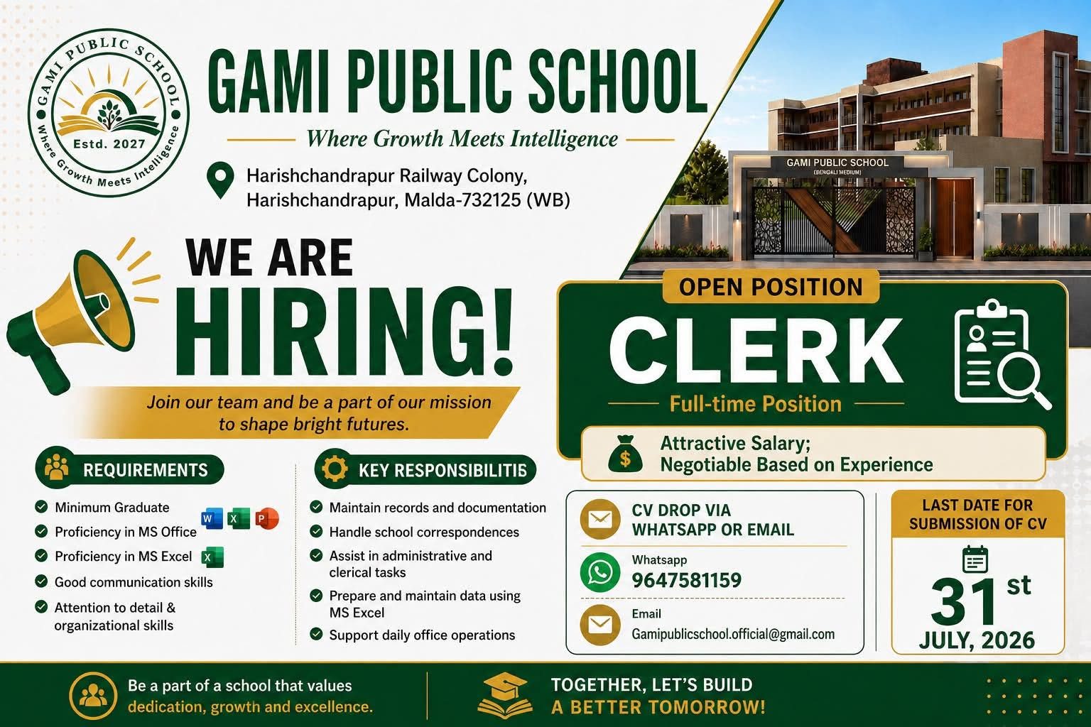 GAMI Public School clerk recruitment